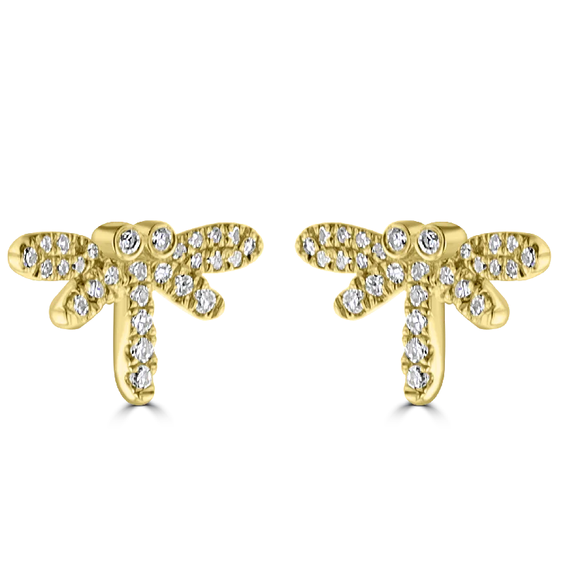 Ladies Enchanted Earrings -EMILIQUE 14KT YELLOW GOLD 0.17CT DIAMOND DRAGONFLY STUD EARRINGS