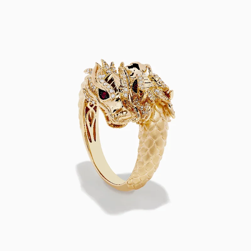 spiritual women's rings -Safari 14K Yellow Gold Ruby and Diamond Dragon Ring