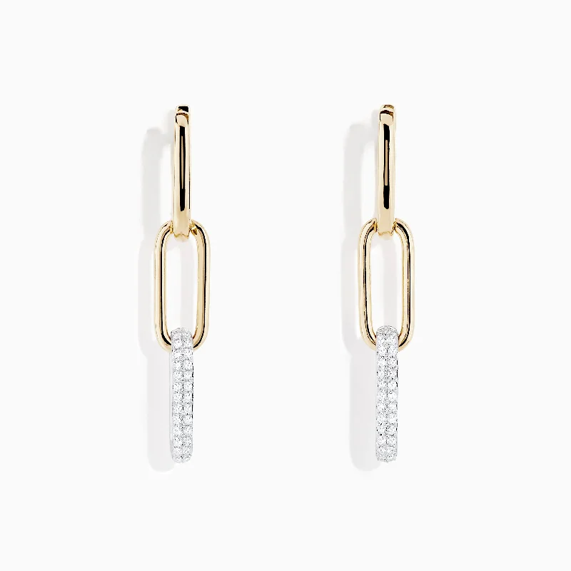 Ladies Trendy Earrings -Duo 14K Two Tone Gold Diamond Drop Earrings