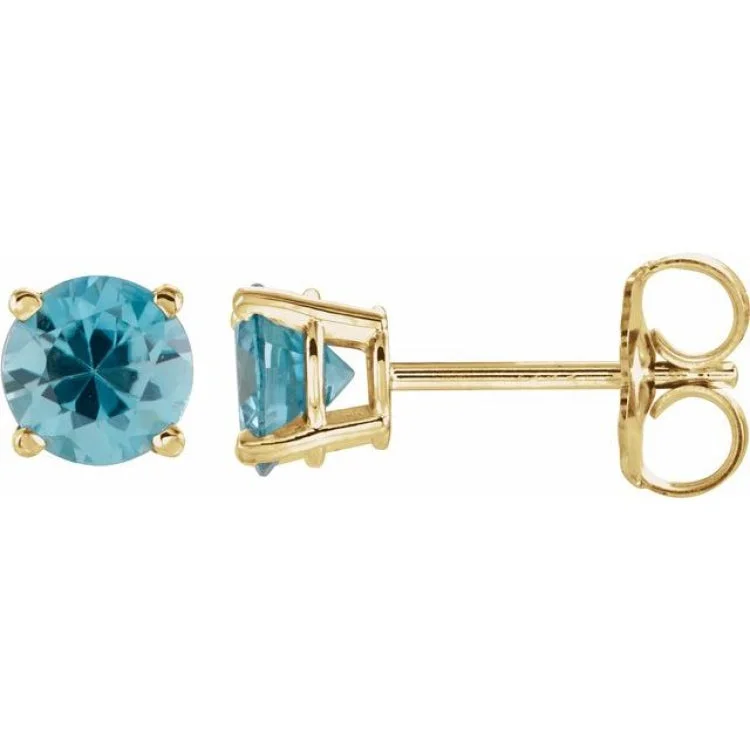 Ladies Engagement Earrings -14K Yellow 5 mm Natural Blue Zircon Stud Earrings