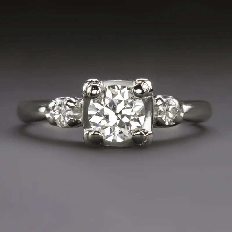 Thin Band Engagement Rings -1/2ct VINTAGE DIAMOND ENGAGEMENT RING 1/2 CARAT F SI1 OLD EUROPEAN CUT PLATINUM