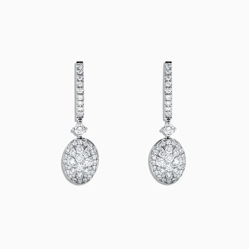 Ladies Chain Earrings -Bouquet 14K White Gold and Diamond Drop Earrings, 0.85 TCW