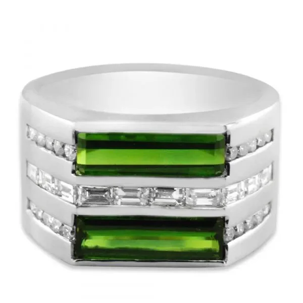 trillion-cut women's rings -Statement Green tourmaline and diamond ring