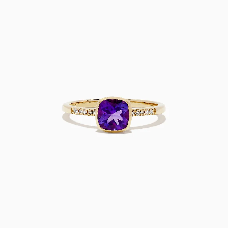 platinum women's rings -14K Yellow Gold Amethyst and Diamond Ring, 0.75 TCW