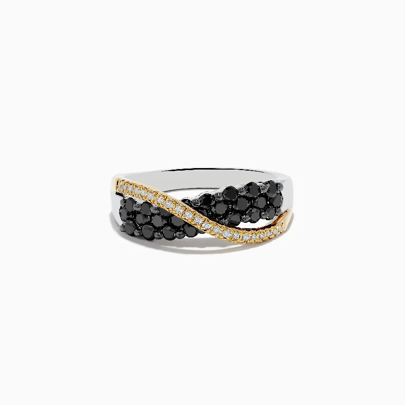 handcrafted gemstone women's rings -14K Two-Tone Gold Black and White Diamond Crossover Ring