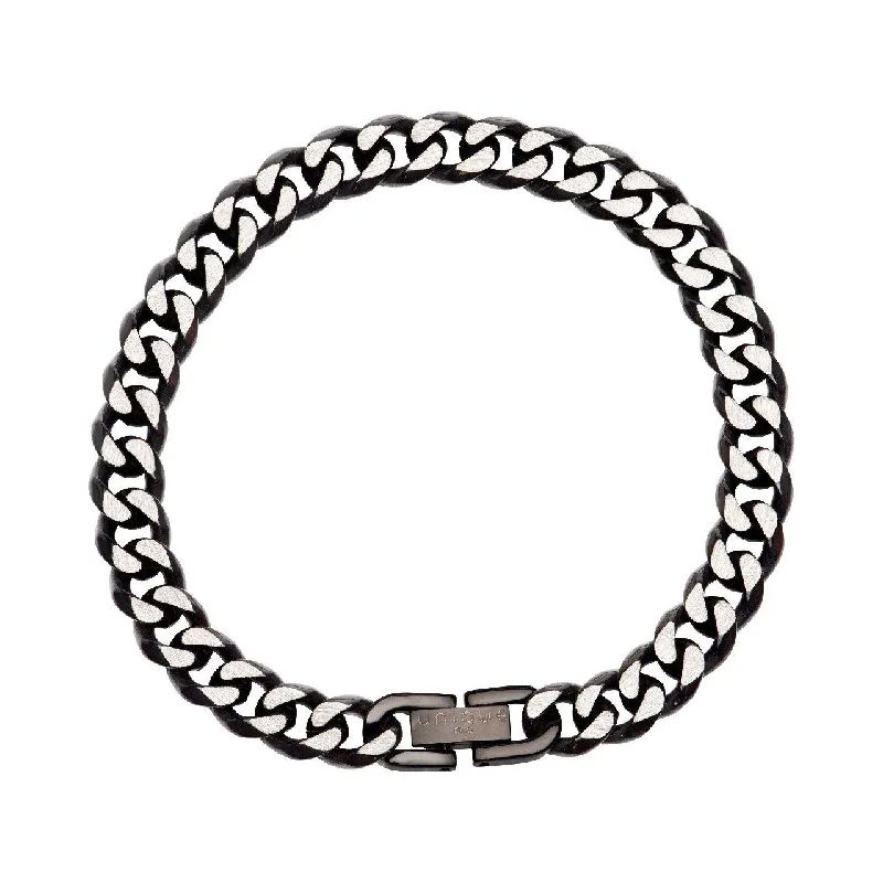 Ladies Bracelets Thin Band-Unique & Co Black Stainless Steel Curb Chain Bracelet