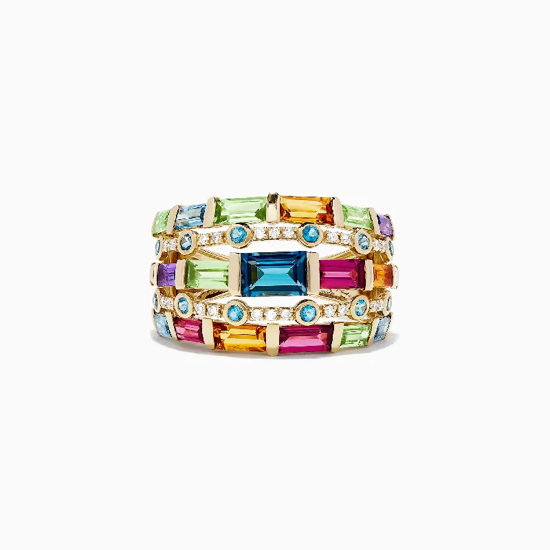 round-cut women's rings -Mosaic 14K Yellow Gold Multi Gemstone and Diamond Ring, 3.90 TCW