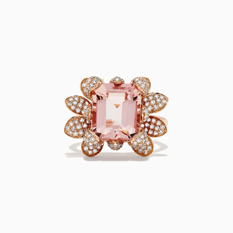 interlocking women's rings -14K Rose Gold Morganite and Diamond Ring, 6.69 TCW