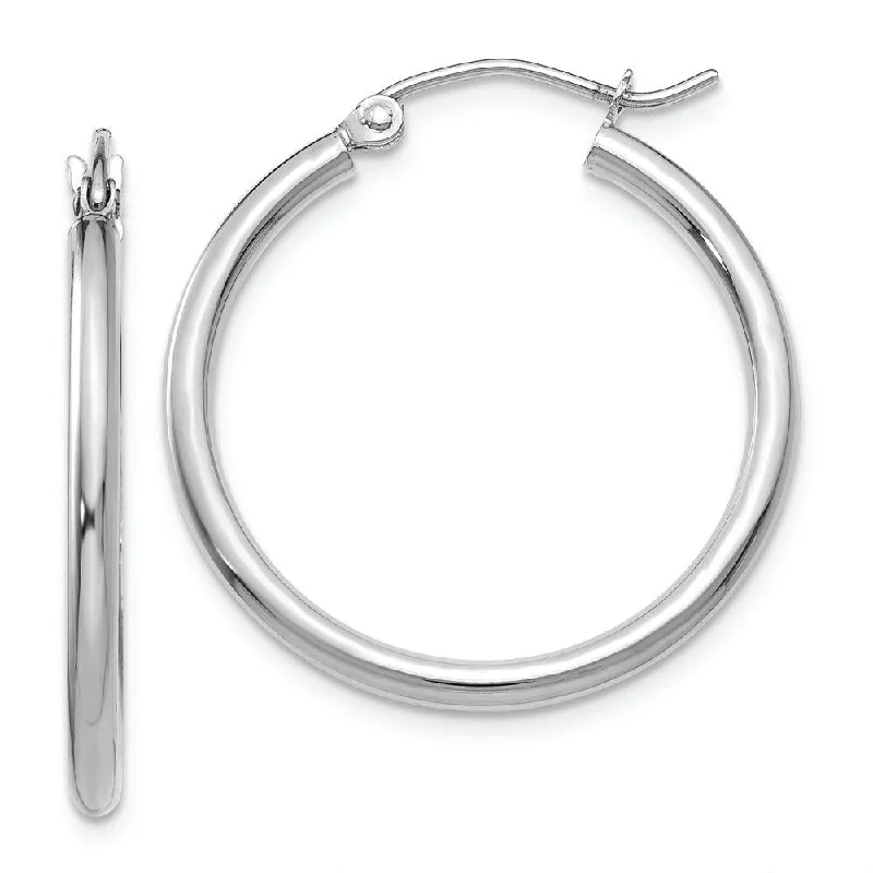 Ladies Blue Earrings -10K White Gold Polished 2mm Tube Hoop Earrings