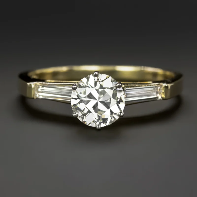 Eternity Engagement Rings -1 CARAT DIAMOND ENGAGEMENT RING ROUND CUT 14k YELLOW GOLD BAGUETTE ACCENTS 1ct