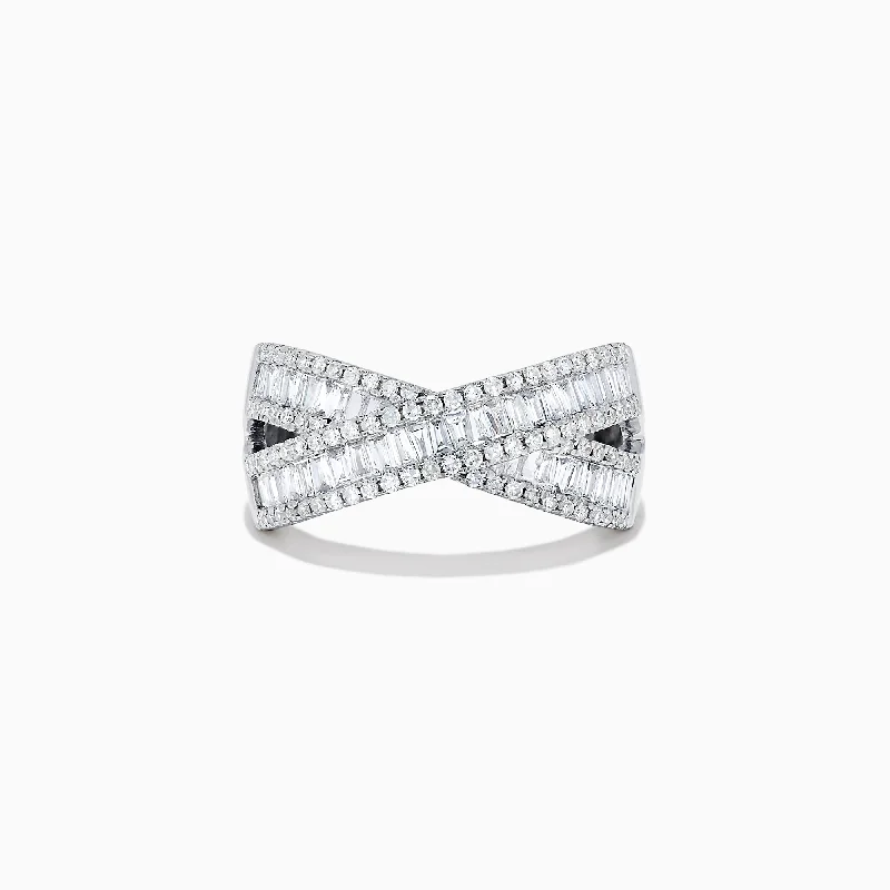 trendy women's rings -Classique 14K White Gold Diamond Cross Over Ring, 0.95 TCW