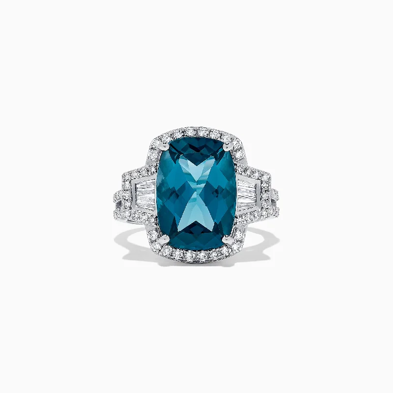 waterproof women's rings -Ocean Bleu 14K White Gold London Topaz & Diamond Ring, 9.33 TCW