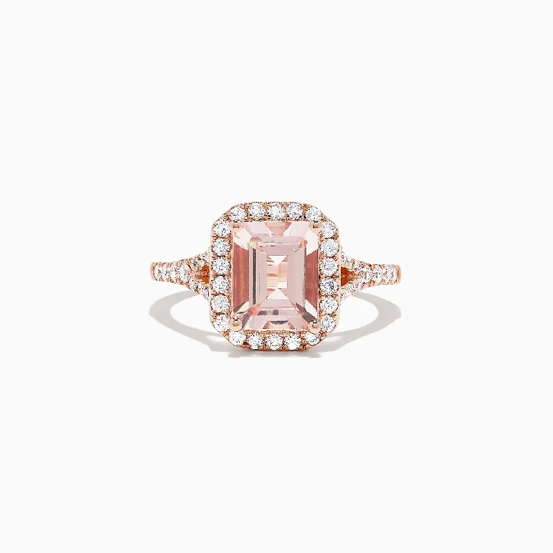 luxury women's rings -Blush 14K Rose Gold Morganite and Diamond Ring, 2.70 TCW