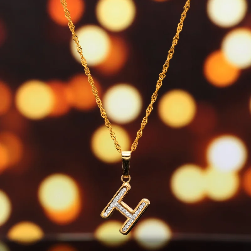 Ladies Industrial Necklaces -magnet therapy necklaces -Gold Necklace (Chain with H Shaped Alphabet Letter Pendant) 18KT - FKJNKL18K9413