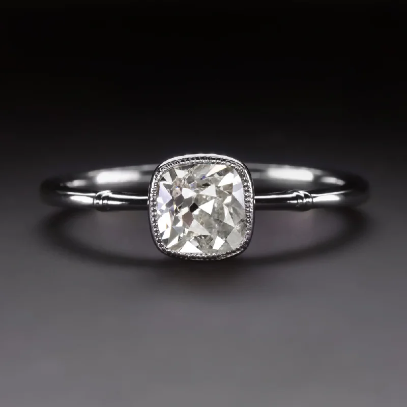 Subtle Engagement Rings -OLD MINE CUT DIAMOND ENGAGEMENT RING PLATINUM SOLITAIRE 3/4 CARAT ANTIQUE STYLE