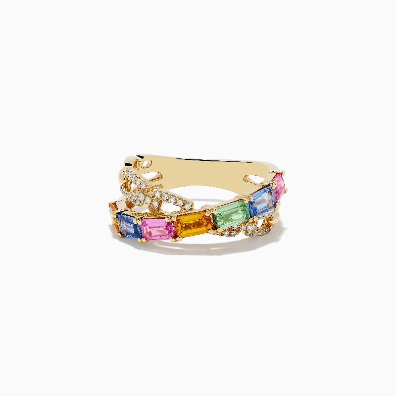 marquise-cut women's rings -Watercolors 14K Yellow Gold Multi Sapphire and Diamond Crossover Ring