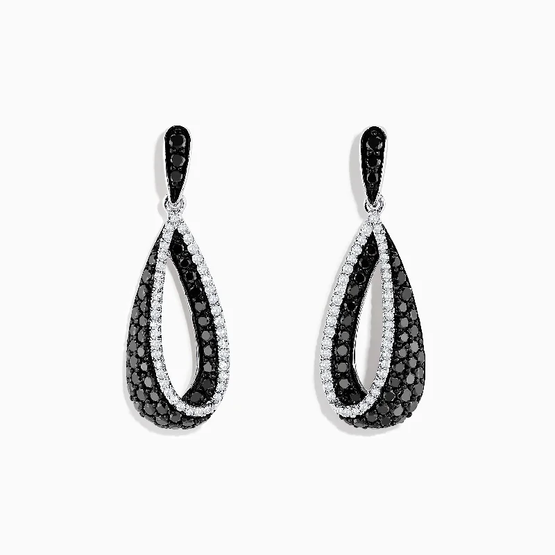 Ladies Luxury Earrings -14K White Gold Black and White Diamond Earrings, 1.30 TCW