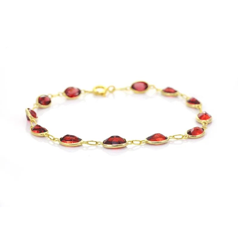 Ladies Bracelets for Summer-9ct Yellow Gold Garnet Bracelet