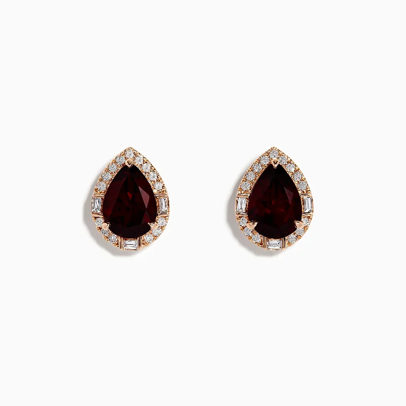 Ladies Acrylic Earrings -14K Rose Gold Garnet and Diamond Earrings