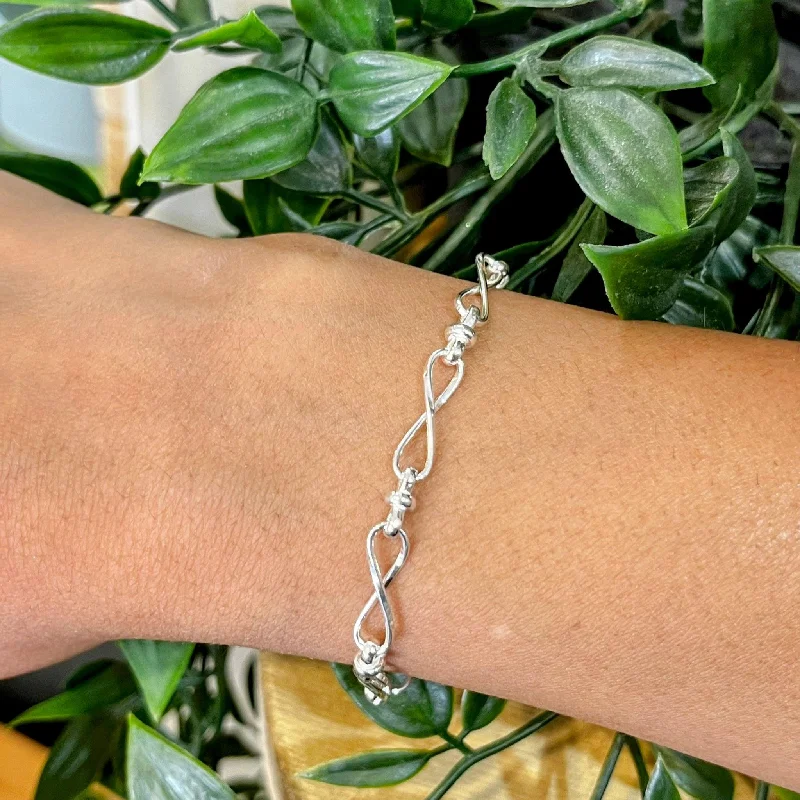 Ladies Bracelets for Scientists-Sterling Silver Row of Infinity Twist Links Bracelet