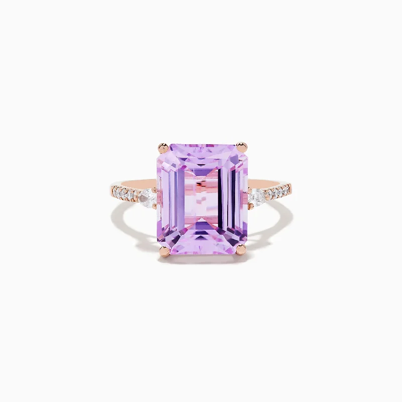 twist design women's rings -14K Rose Gold Kunzite and Diamond Ring