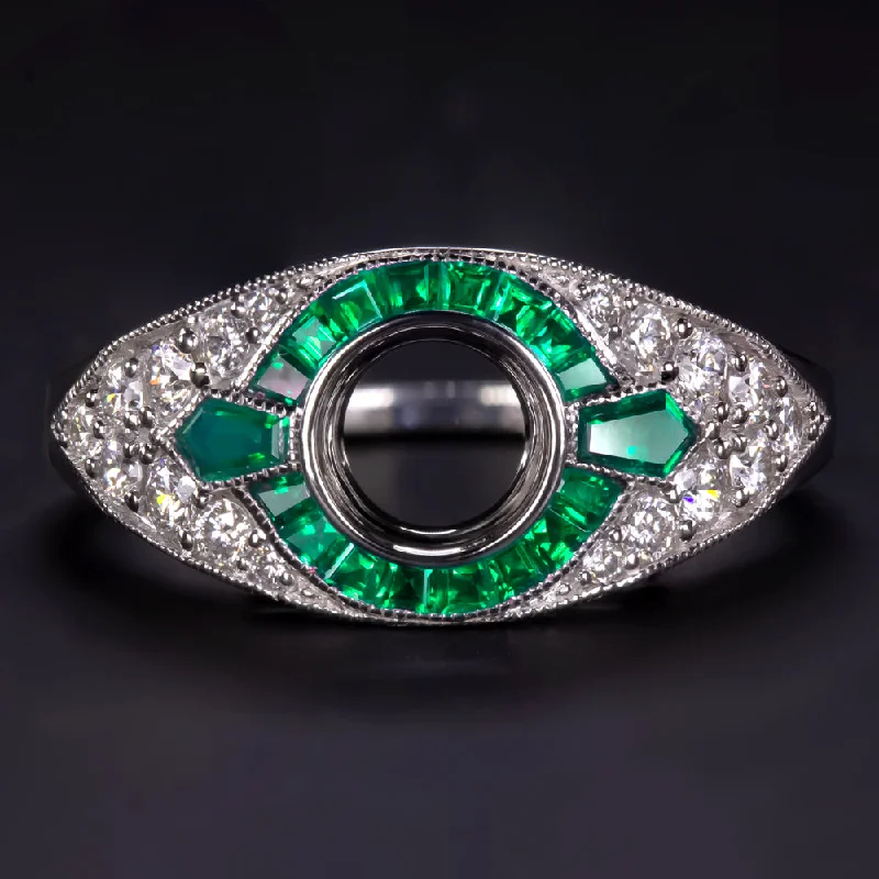 Dreamy Engagement Rings -EMERALD DIAMOND ENGAGEMENT RING SETTING .75ct ROUND VINTAGE ART DECO BEZEL MOUNT