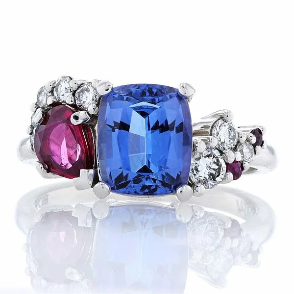 sapphire women's rings -Ruby & Tanzanite Cluster Ring