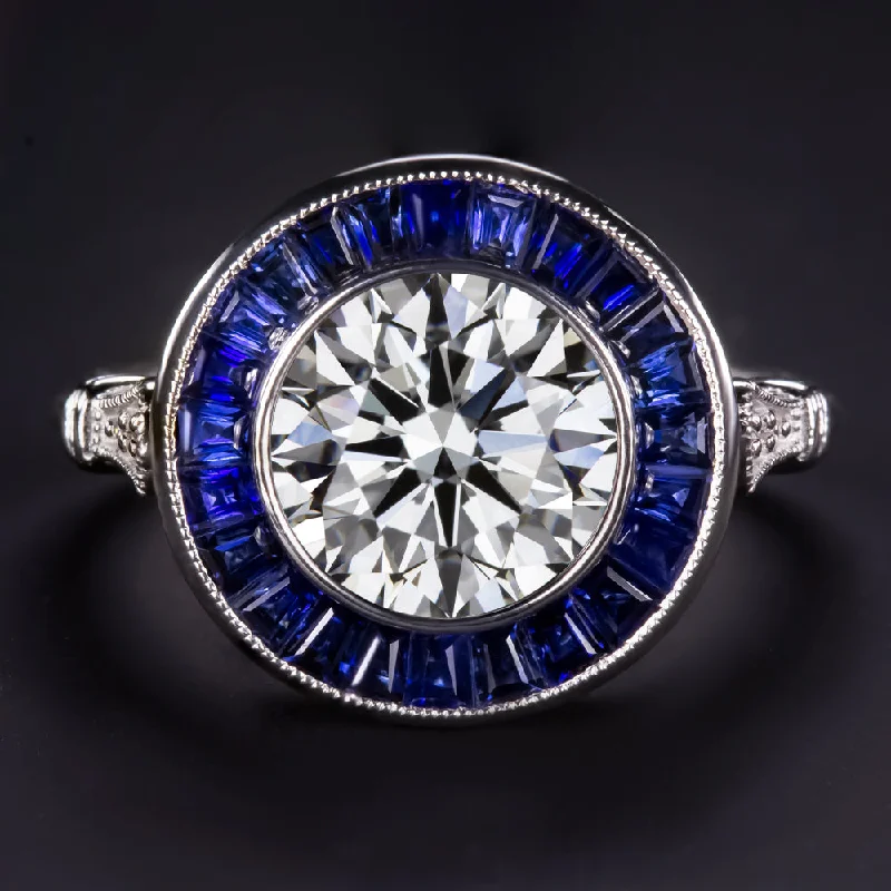 White Gold Engagement Rings -2.31ct LAB CREATED DIAMOND SAPPHIRE ENGAGEMENT RING VINTAGE STYLE TARGET HALO