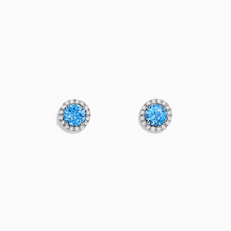 Ladies Brushed Earrings -Ocean Bleu 14K White Gold Blue Topaz and Diamond Earrings, 1.32 TCW