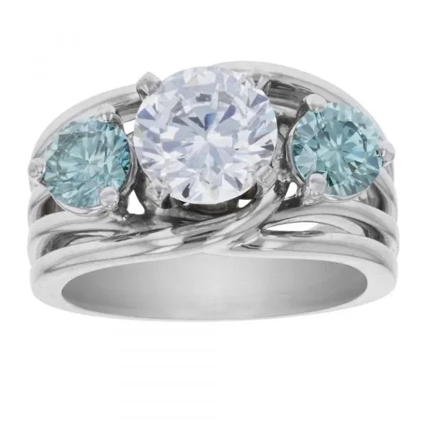 initial women's rings -Diamond ring with blue accent diamonds