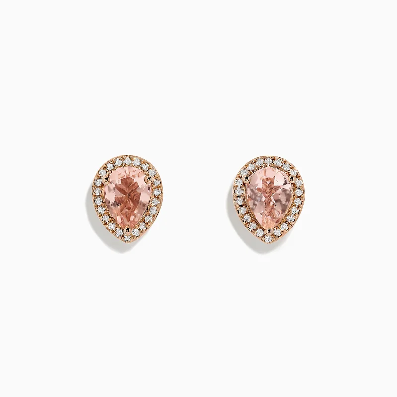 Ladies Engagement Earrings -Blush 14K Rose Gold Morganite and Diamond Earrings, 2.07 TCW