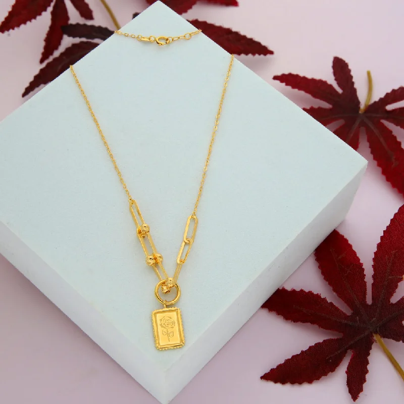 Ladies Multicolor Necklaces -dainty necklaces for women -Gold Rose Engraved Tag Shaped Necklace 21KT - FKJNKL21KM9860