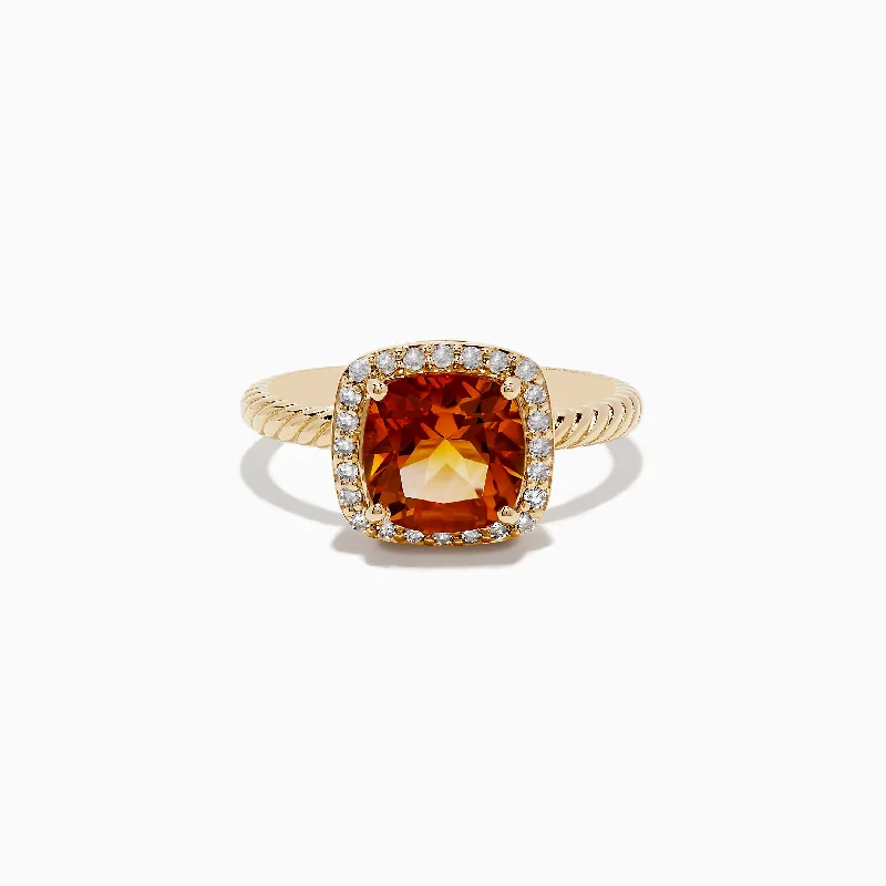 bold statement women's rings -14K Yellow Gold Citrine and Diamond Ring