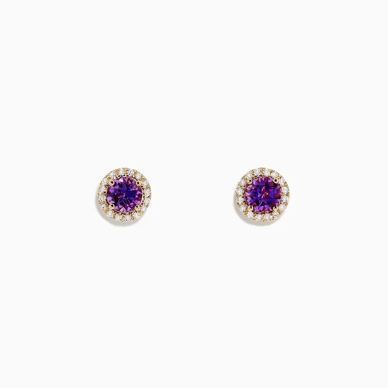 Ladies Signature Earrings -Amethyst 14K Yellow Gold Amethyst and Diamond Earrings, 1.12 TCW