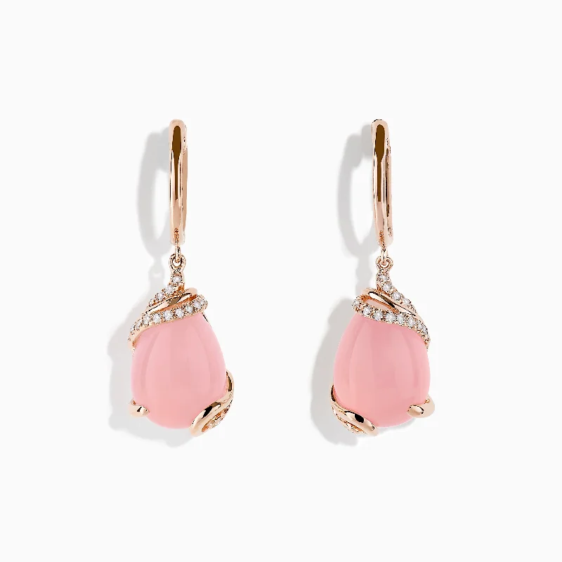 Ladies Cuff Earrings -14K Rose Gold Rose Quartz and Diamond Drop Earrings