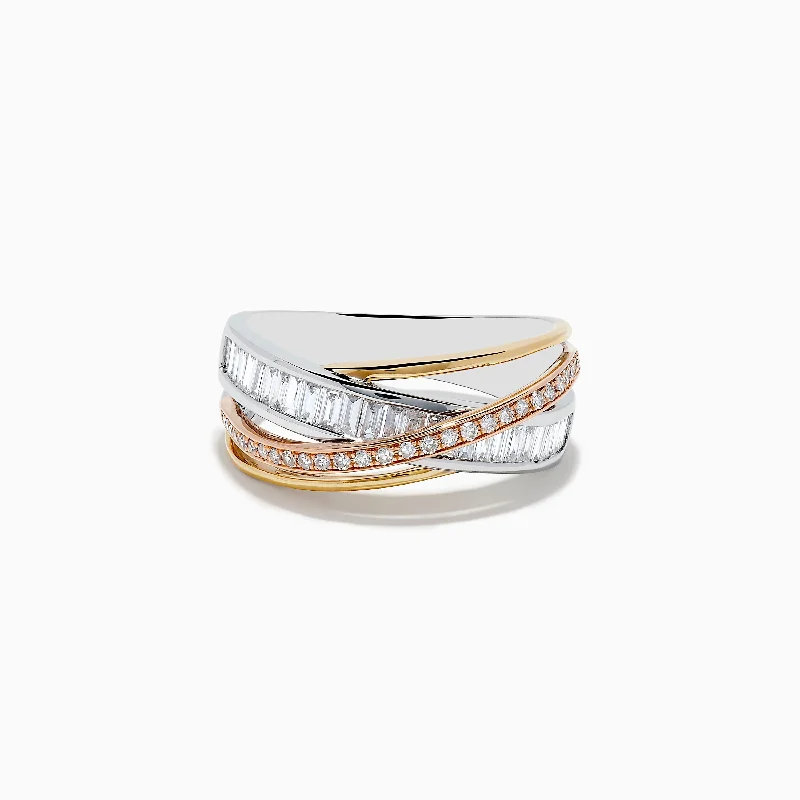 tension set women's rings -Trio 14K Three-Tone Gold Diamond Crossover Ring