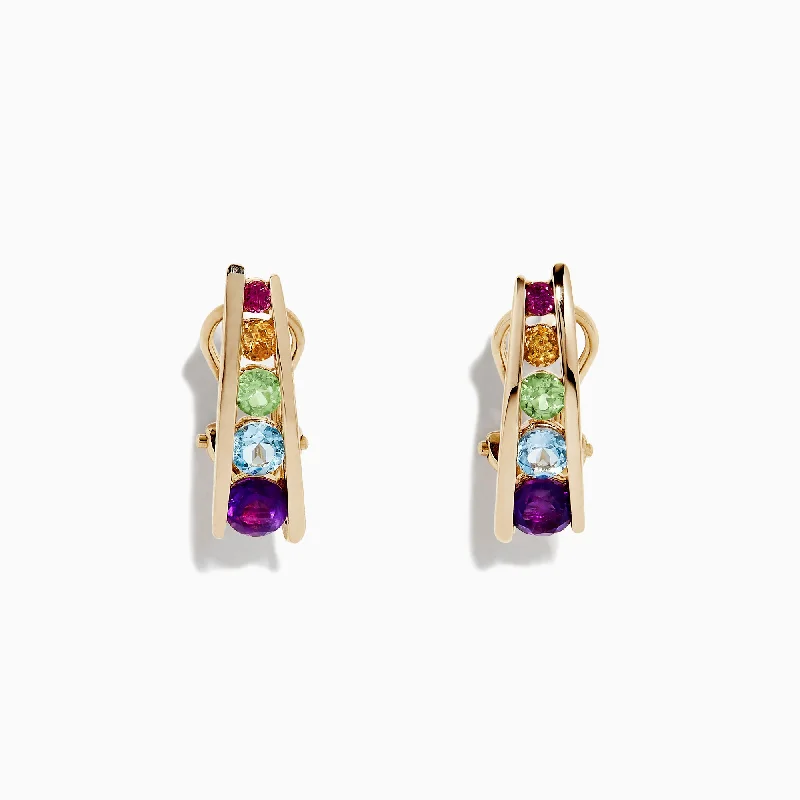 Ladies Forest Earrings -Mosaic 14K Yellow Gold Multi Gemstone Earrings, 1.40 TCW