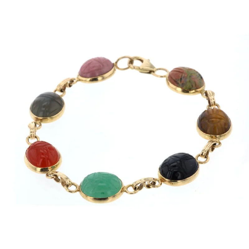 Ladies Bracelets Heart Shape-Multi-gemstone Carved Scarab Bracelet