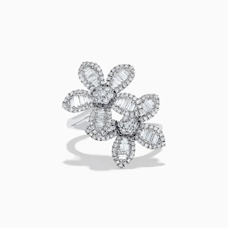 wedding bands for women -14K White Gold Diamond Multi Flower Ring