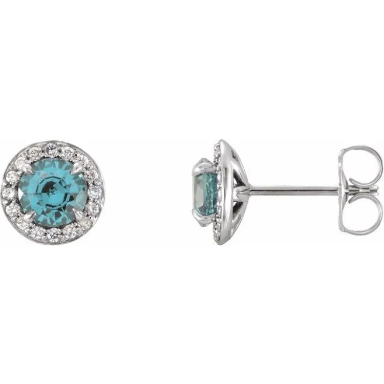 Ladies Fine Earrings -14K White 4.5 mm Natural Aquamarine & 1/6 CTW Natural Diamond Earrings