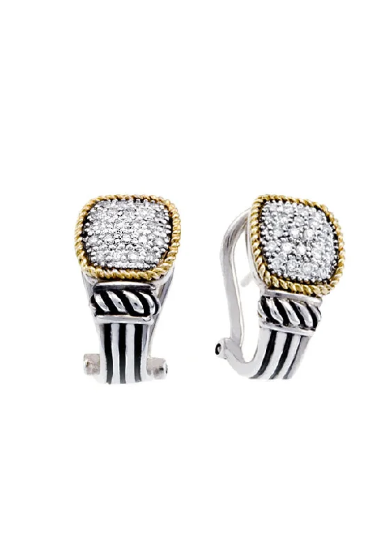 Ladies Boho Earrings -925 Sterling Silver & 18K Yellow Gold Diamond Earrings, 0.30 TCW