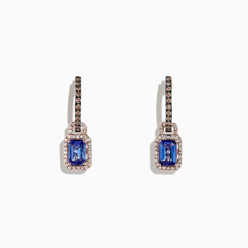 Ladies Strength Earrings -Nahla Siri 14K Rose Gold Tanzanite and Diamond Earrings, 2.22 TCW