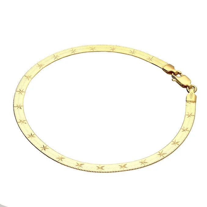 Ladies Bracelets with Thaumasite-24ct Gold Vermeil Sterling Silver Star Herringbone Bracelet