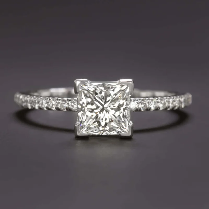 Romantic Engagement Rings -1.11c GIA CERTIFIED I SI1 DIAMOND ENGAGEMENT RING PRINCESS CUT PAVE BAND RADIANT