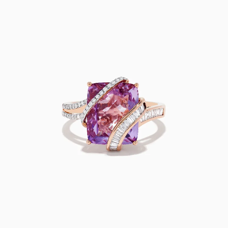 eco-friendly women's rings -14K Rose Gold Pink Amethyst and Diamond Ring