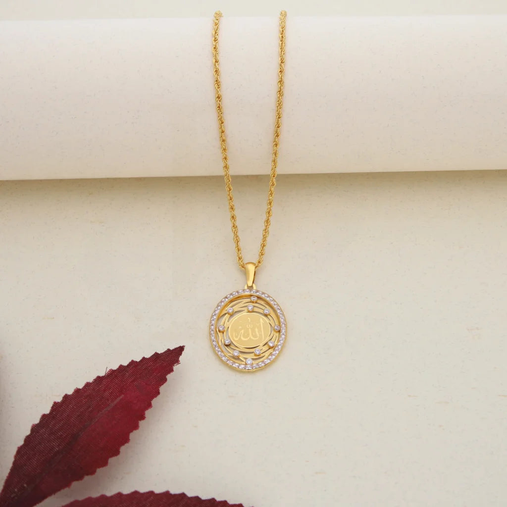 Gold Necklace (Chain With Dual Tone Gold Allah Pendant) 21KT -    FKJNKL21K7579