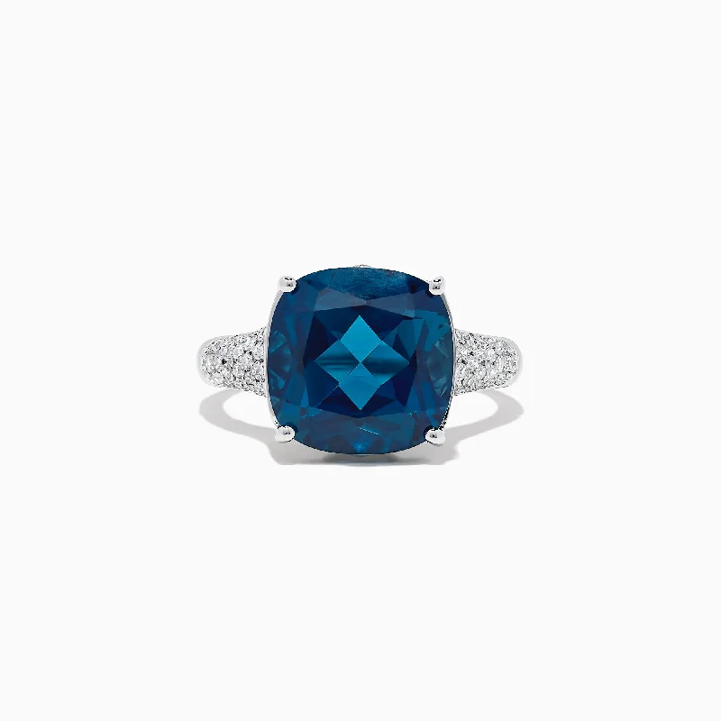 three-stone women's rings -Ocean Bleu 14K Gold London Blue Topaz and Diamond Ring, 8.69 TCW