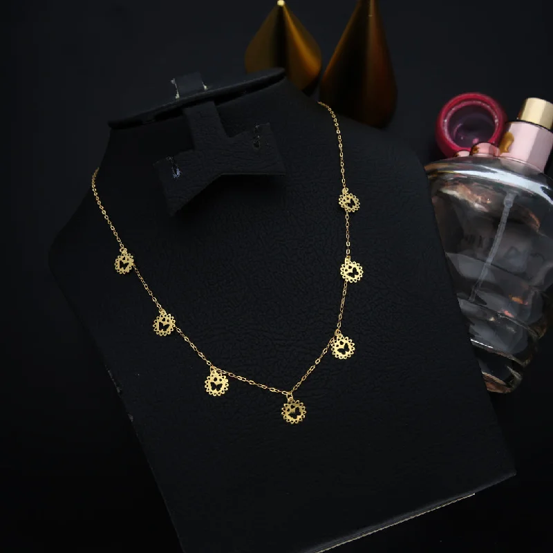 Ladies Classic Necklaces -layered necklaces for women -Gold Flower with Butterfly Heart Shaped Necklace 21KT - FKJNKL21KM9563