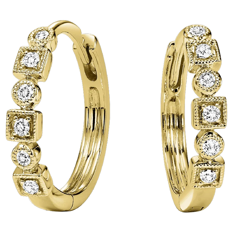 Ladies Unique Earrings -14K Yellow Diamond Mixable Earring 1/7 ctw