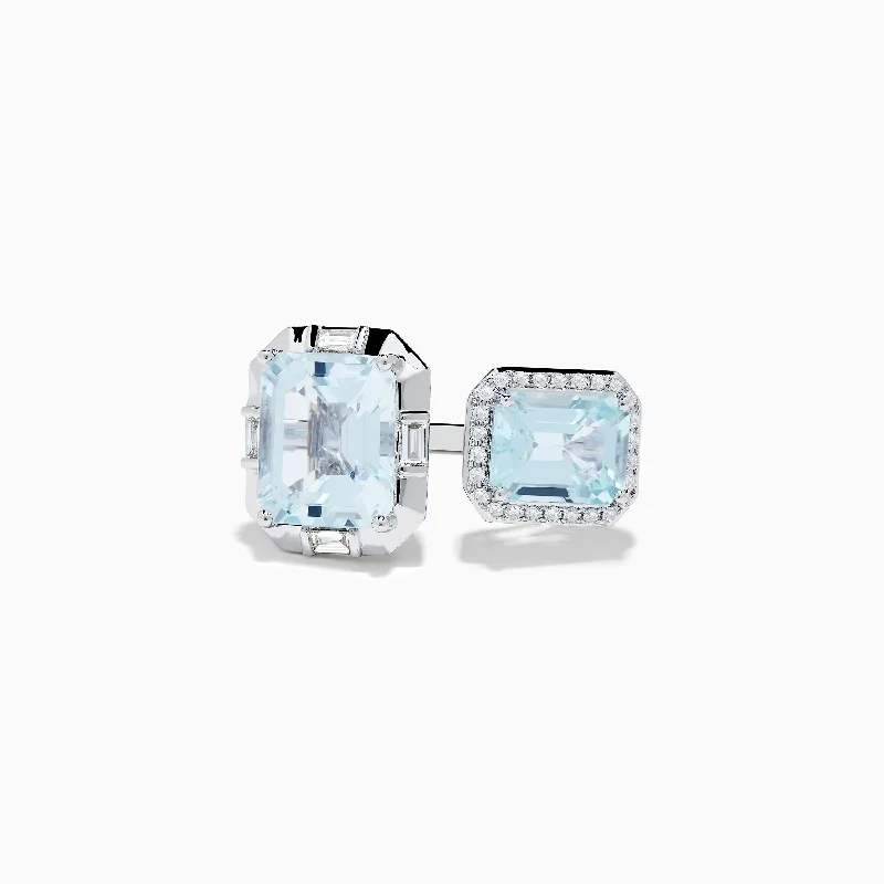 baguette-cut women's rings -14K White Gold Double Aquamarine Ring